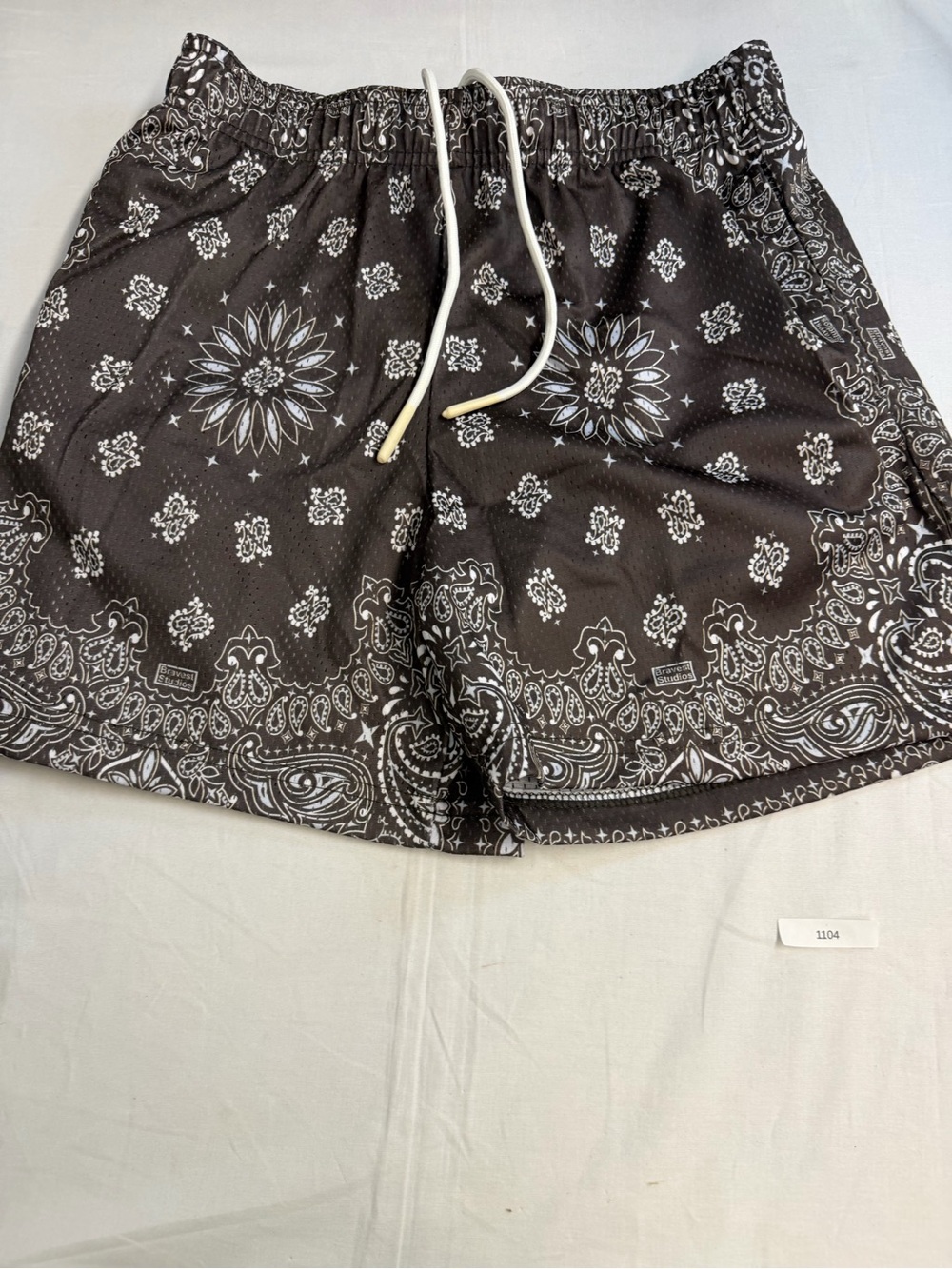 Brown Bandana Print Women's Shorts with Drawstring